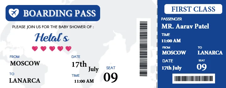Boarding Pass Baby Shower Invitation Template Design
