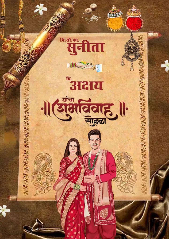 Marathi Wedding Invitation Card Ethnic Antique Theme