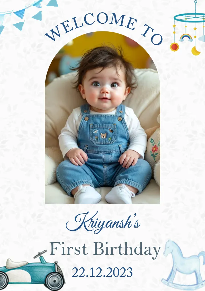 Birthday Welcome Board with Cute Baby Blue Theme Design