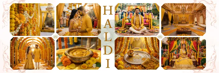 Wedding Album PSD Haldi Ceremony Yellow Theme Design