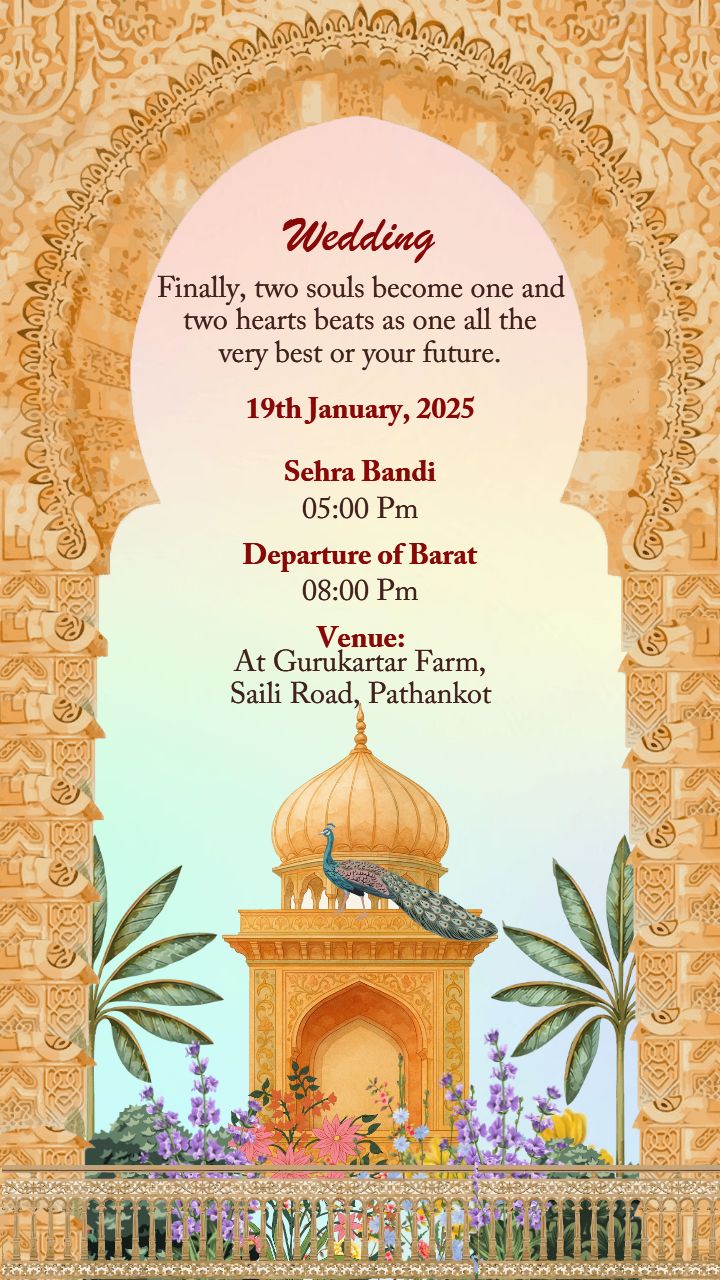 Elegant Rajasthani Wedding Invitation with Palace Art