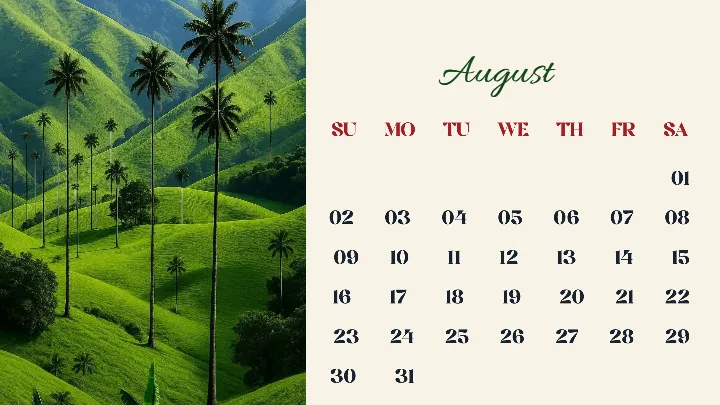 Templates calendar inspired by peaceful mountain valleys