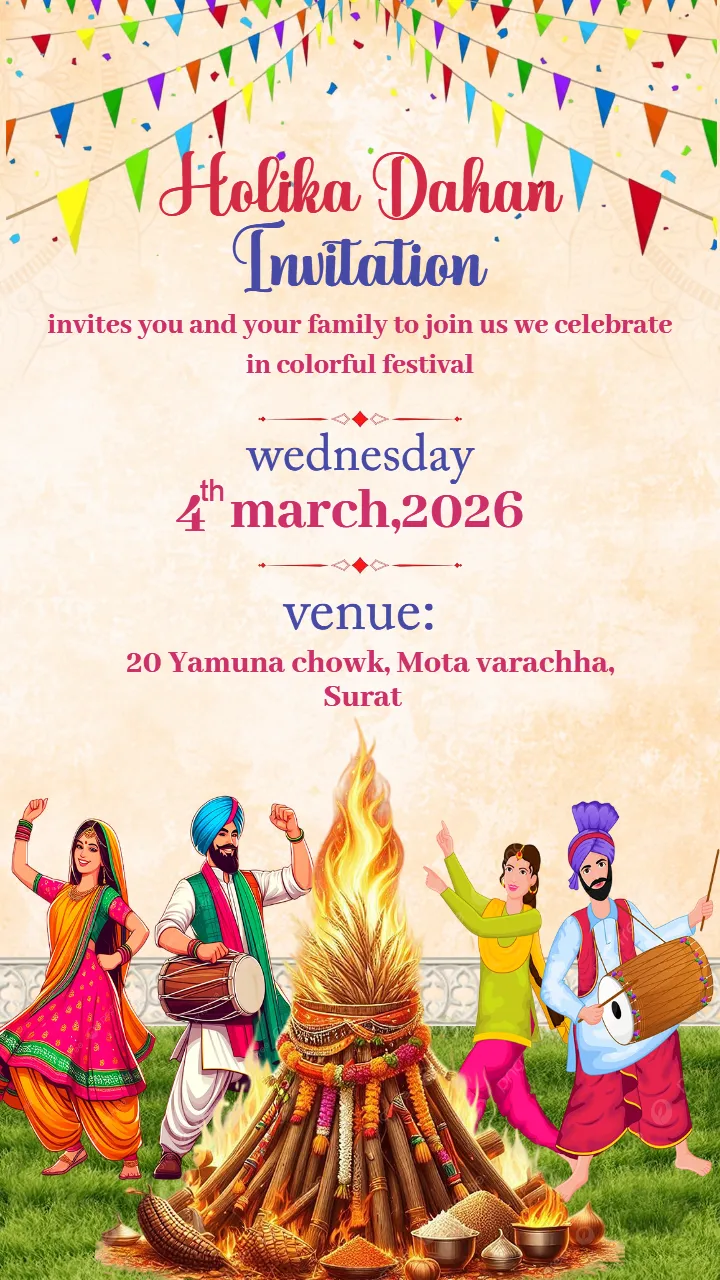 Free Holika Dahan Invitation Templates in English 2026