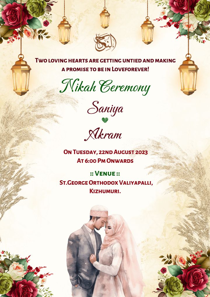 Nikah Beautiful Floral Invitation Template for Nikah Ceremon