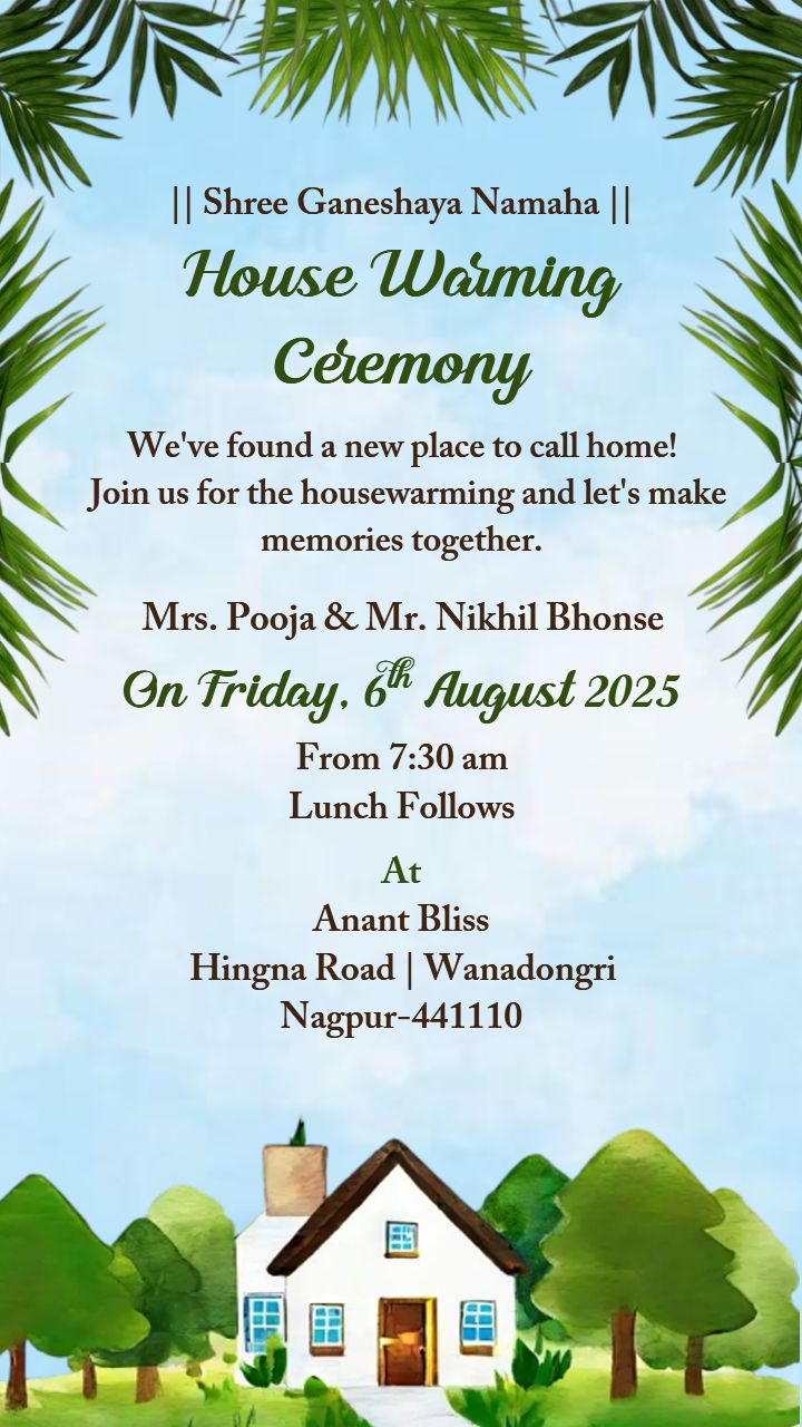 Creative House Warming Invitation Card With Palm Leaf