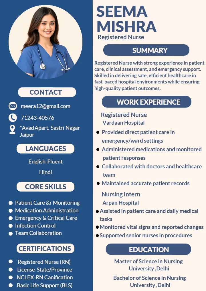 Nursing Job Resume Format for Freshers and Professionals