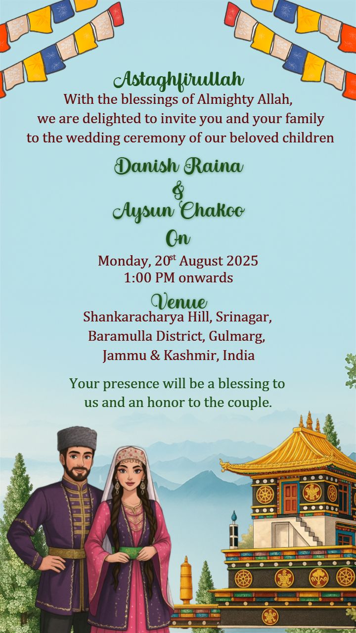 Customizable Kashmiri Wedding Invitation with Temple Theme
