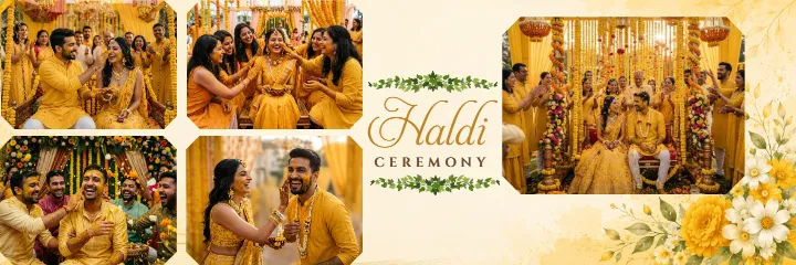 Wedding Album PSD Haldi Ceremony Yellow Theme Design