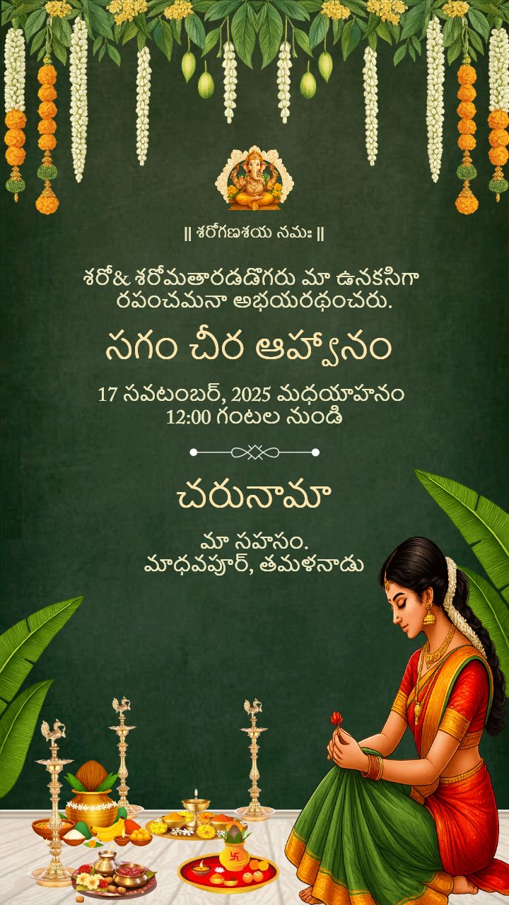 Beautiful Half Saree Invitation Card Design in Telugu
