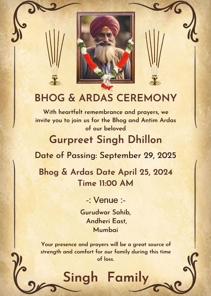 Custom Bhog And Antim Ardas Card Maker With Photo Online