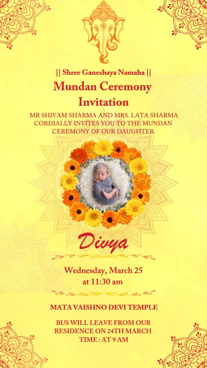 Colourful Mundan Ceremony Invitation Card with Photo