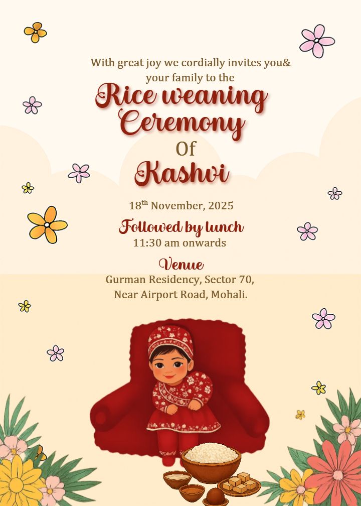 Traditional Rice Weaning Invite for Baby Celebration