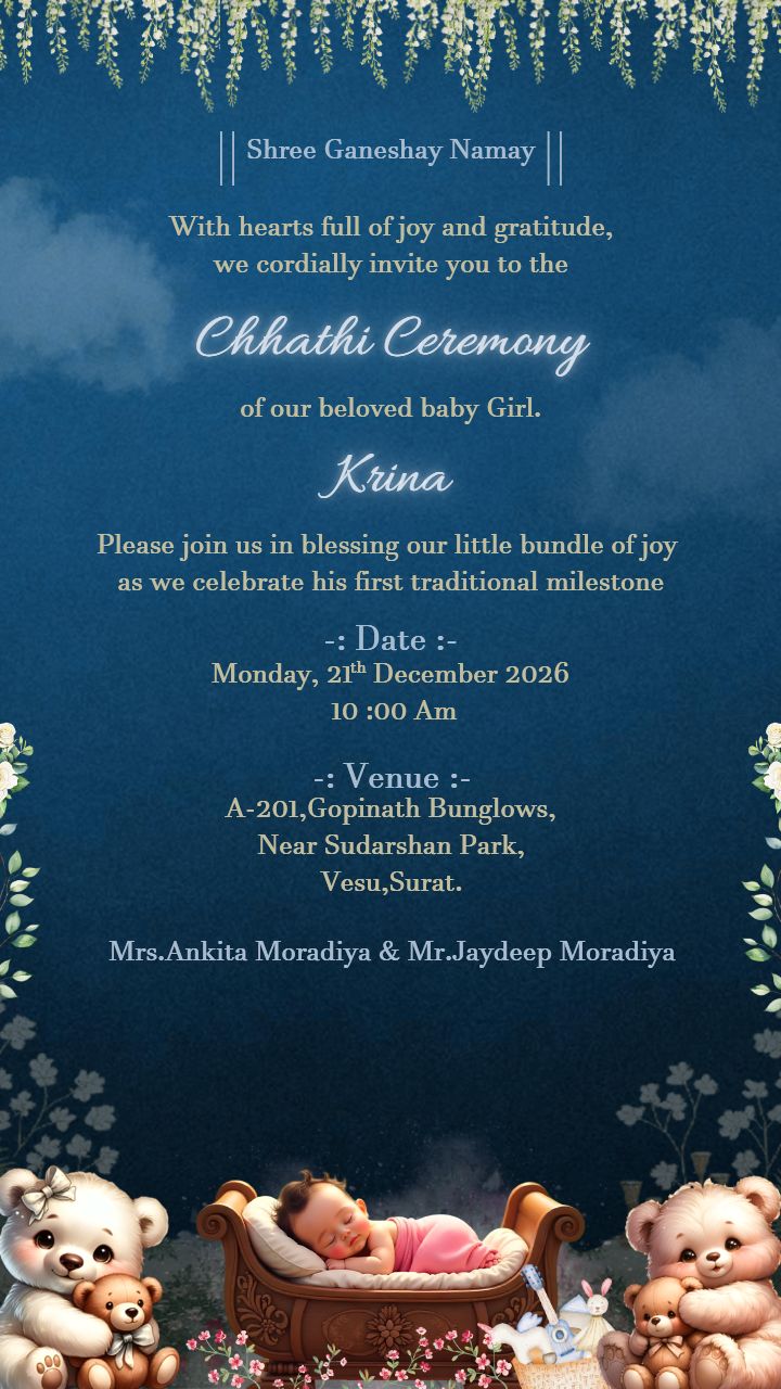 Chhathi Ceremony Invitation Card In Blue Floral Style