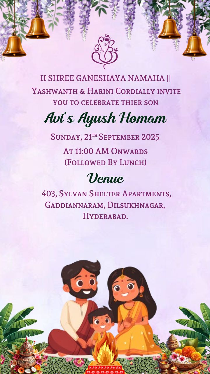 Online Invitation for Ayush Homam with Traditional Theme