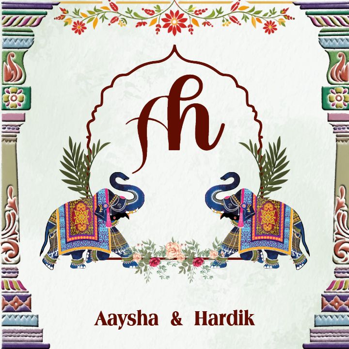Artistic Wedding Logo with Heritage Elephant Design