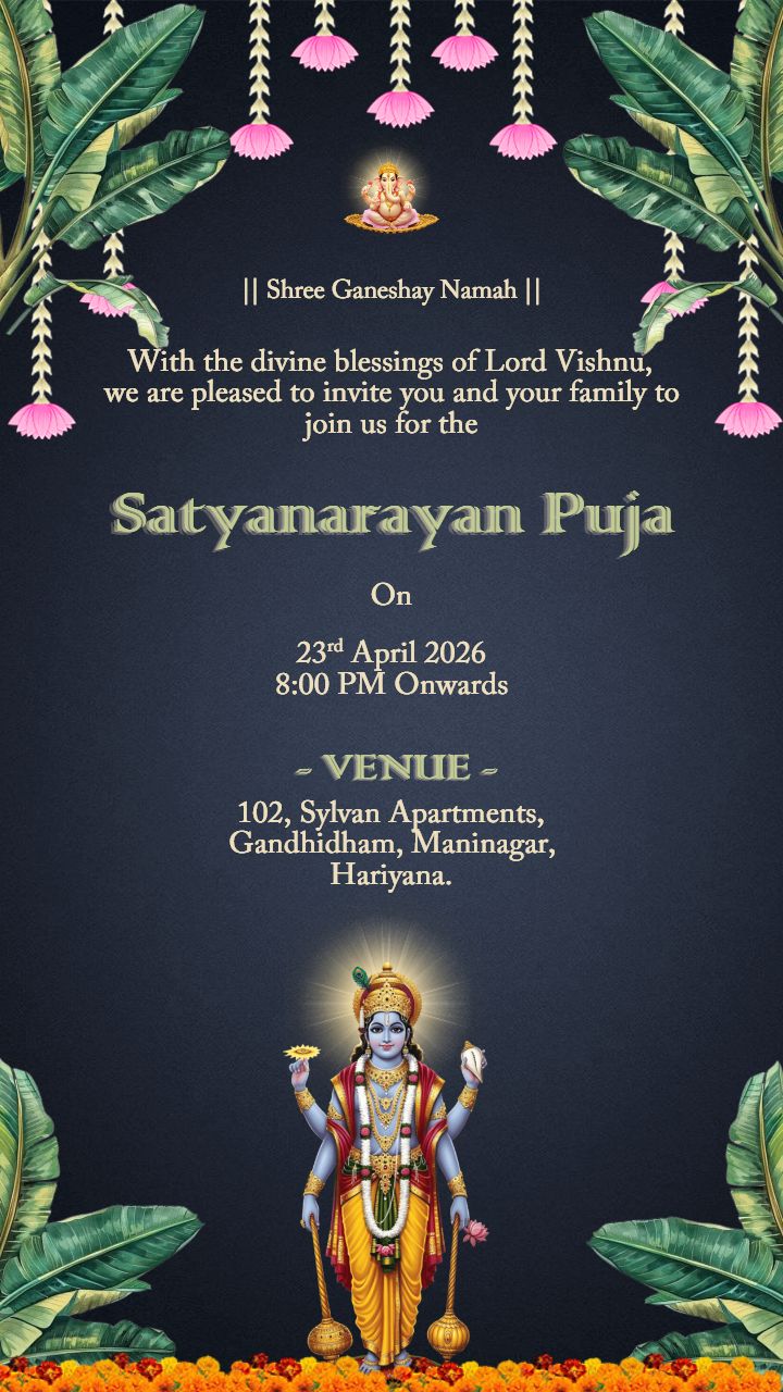 Satyanarayan Puja Editable Invitation Card Online