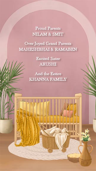 Blessed with Baby Girl Announcement Card Inspired by Ganesh