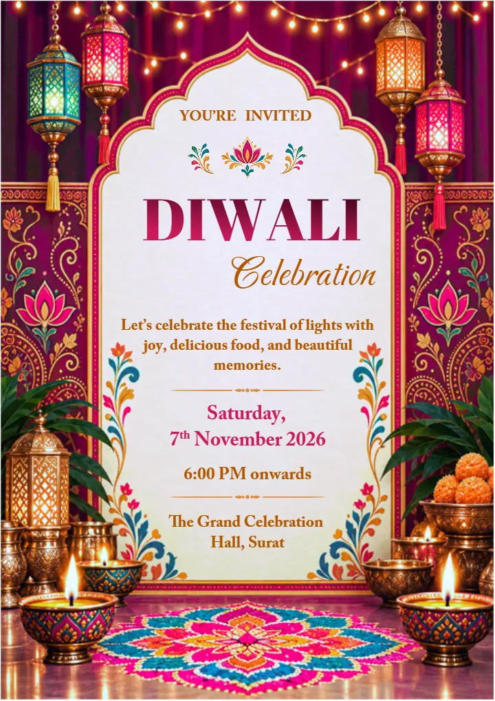 Diwali Invitation Card to Welcome Guests with Warmth