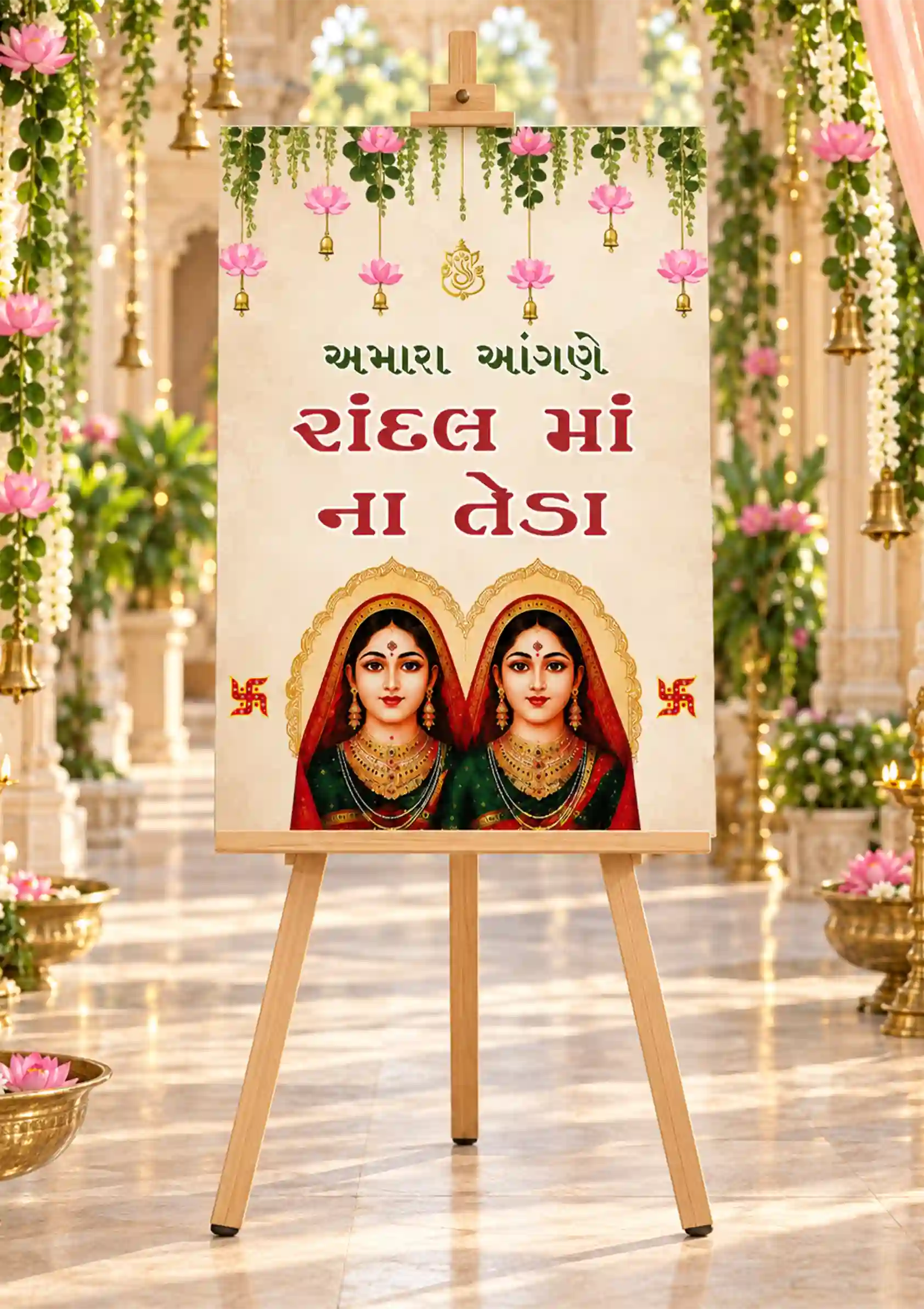Randal Maa Welcome Banner with Lotus and Golden Bells