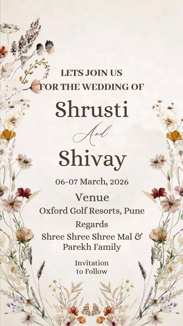 save the date wedding invitation card with botanical design