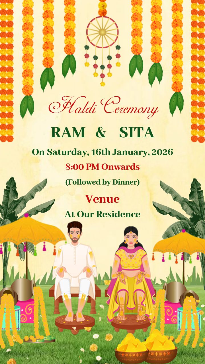 Haldi Ceremony Invitation Card Background with Flowers