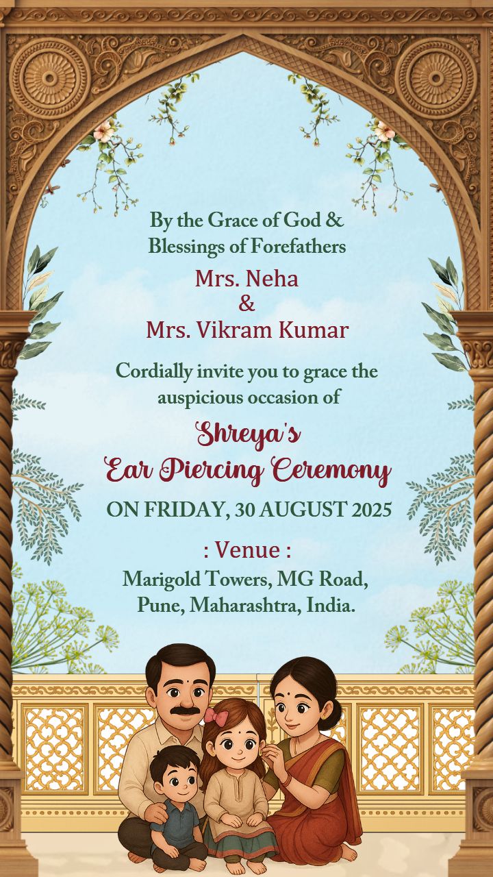 Family Theme Ear Piercing Ceremony Video Invitation For Girl