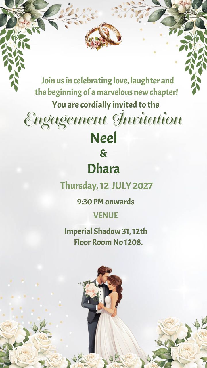 Green And White Floral Theme Engagement Invitation Template