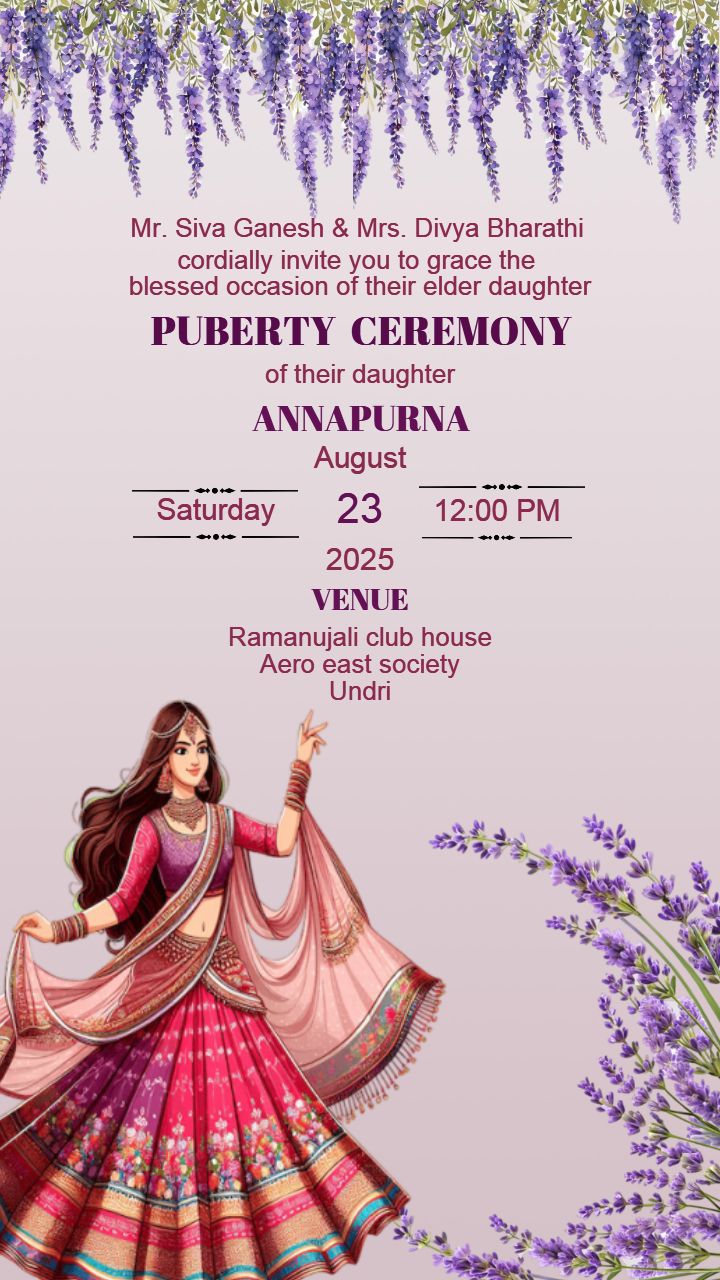Puberty Ceremony Invitation Card with Floral Design