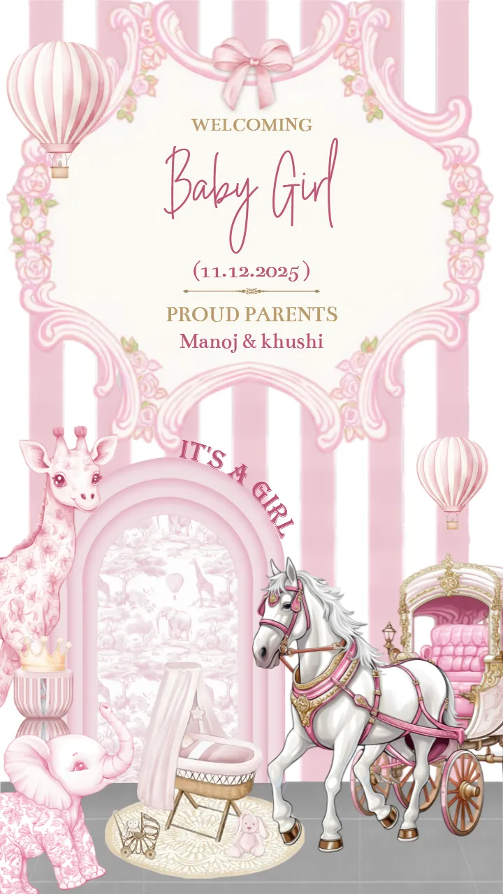 Baby Girl Announcement Template with Pink Royal Theme