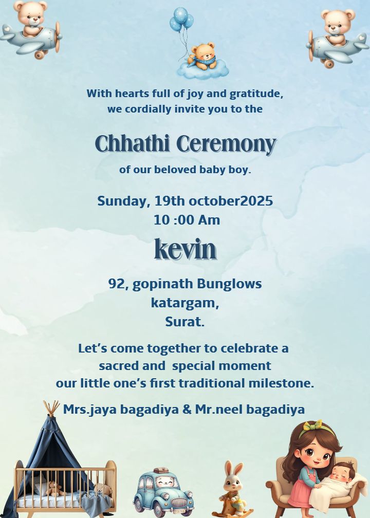 New Born Baby Boy Chhathi Ceremony Invitation Card
