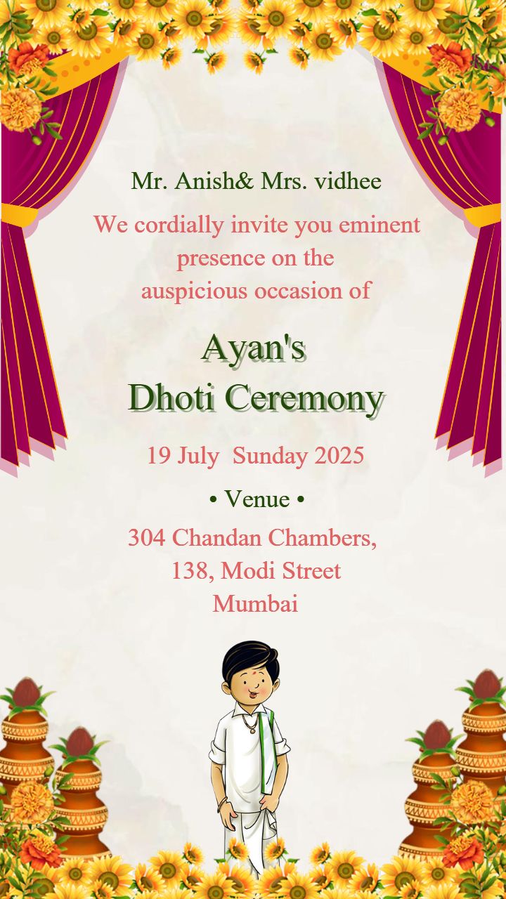 Dhoti Function Invitation Cards Online Free Designs