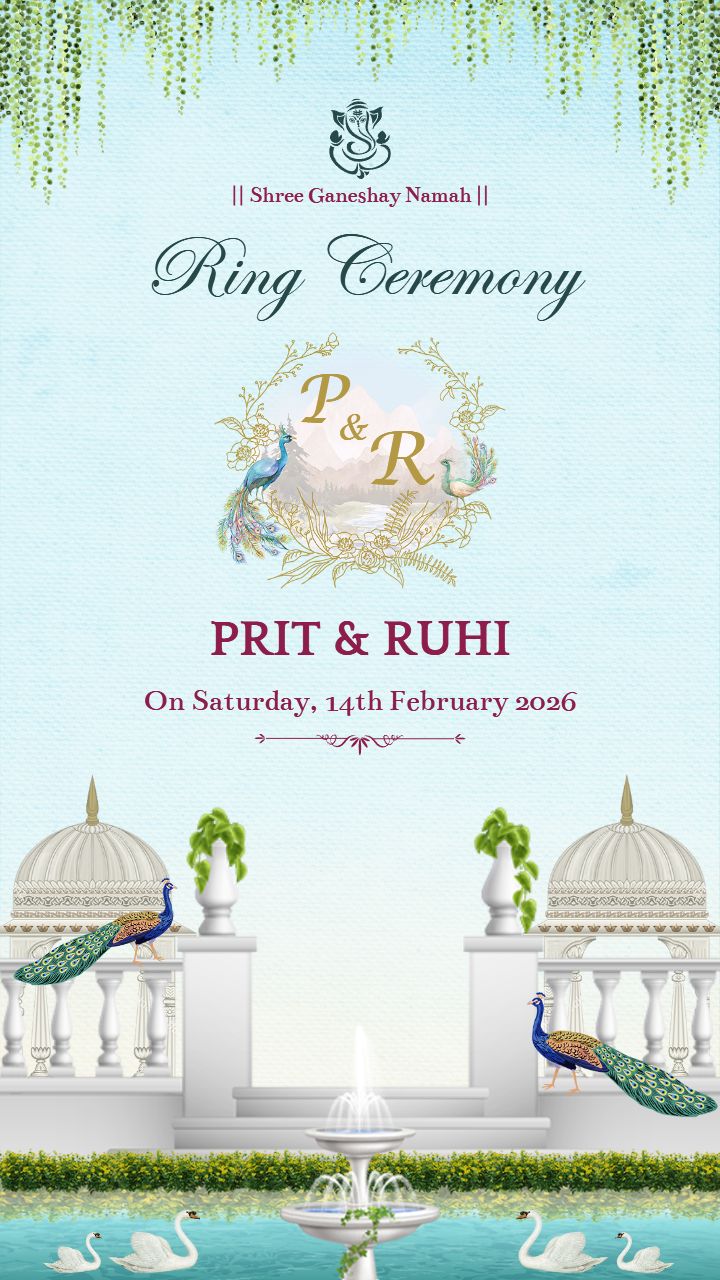 Royal Ring Ceremony Invite with Dome and Peacock Design
