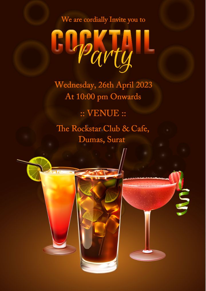 Modern Cocktail Night Party Invitation Card in Brown Theme