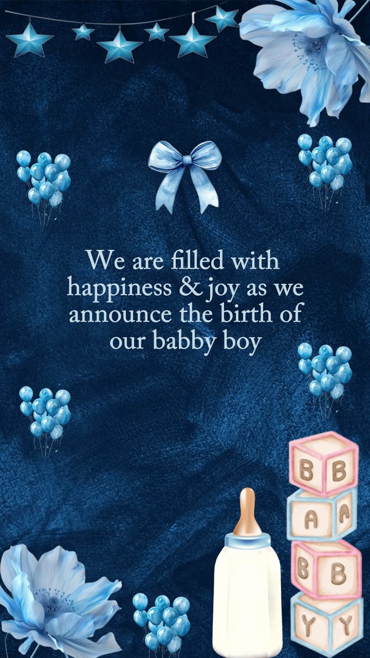 Blessed With Baby Boy Announcement Images With Blue Theme