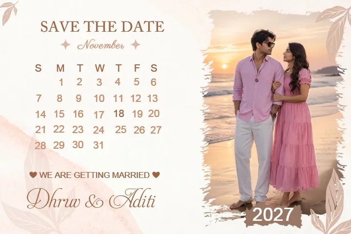 Wedding Save the Date Calendar with Editable Photo Design