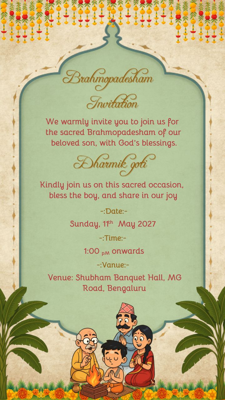 Brahmopadesham Invitation in English with Family Art