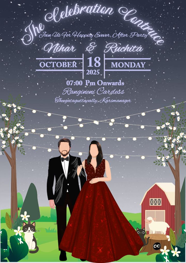 Romantic night Wedding Invitation with floral charm