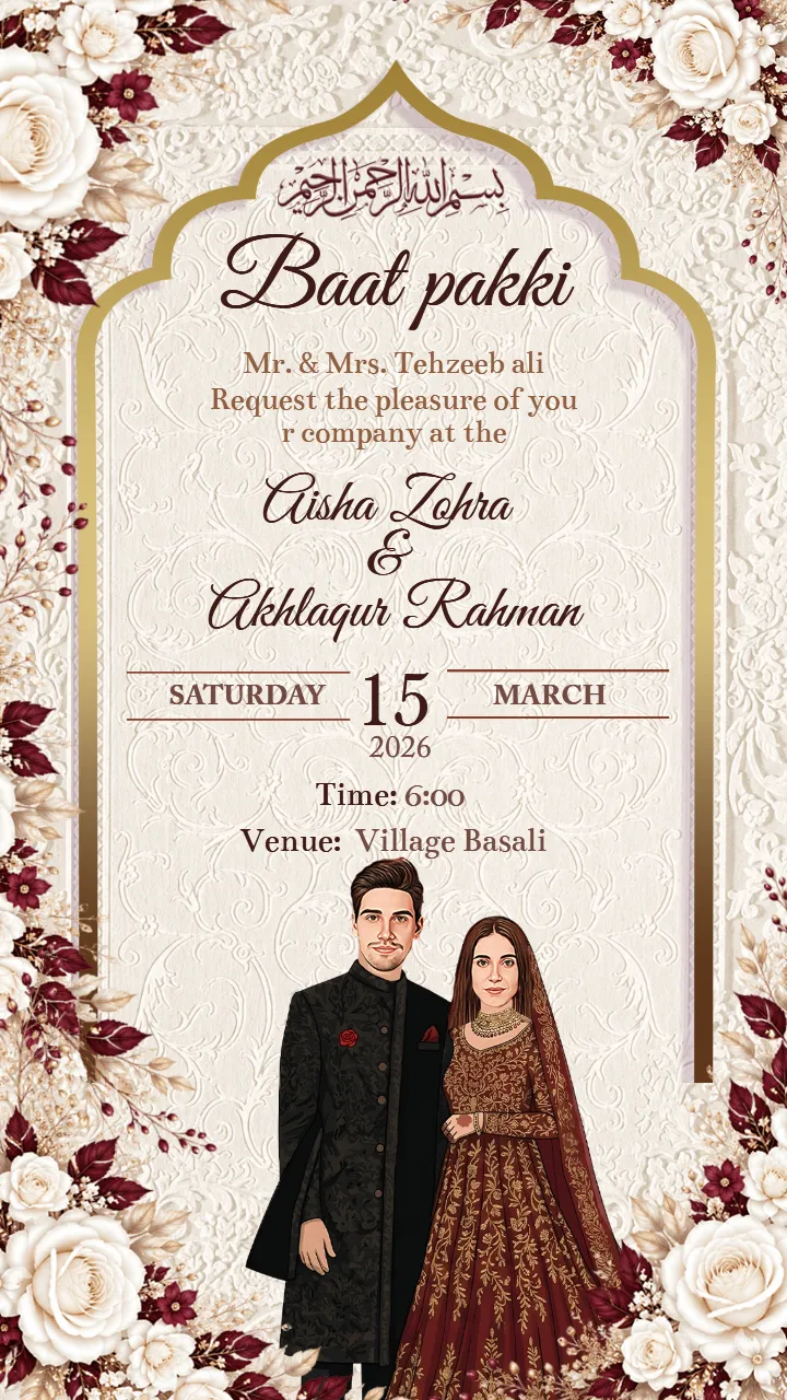 Modern Baat Pakki Invitation Card in English HD Editable