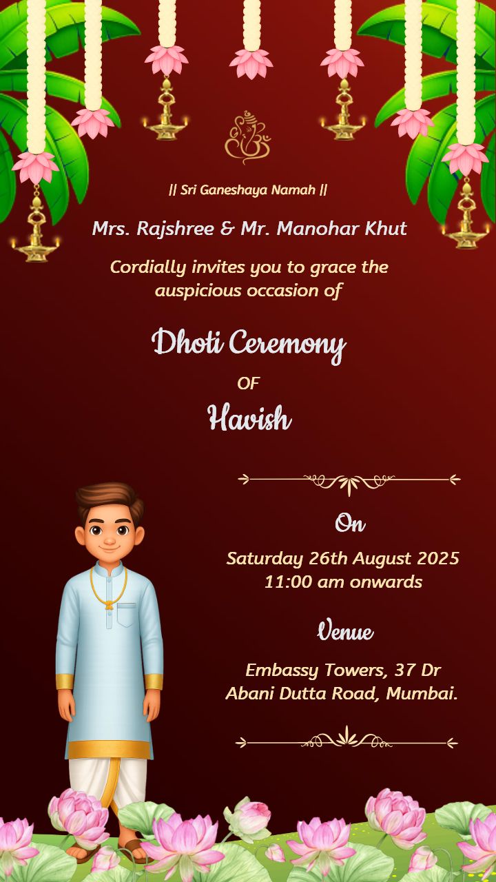 Elegant Dhoti Ceremony Invitation for a Joyful Event