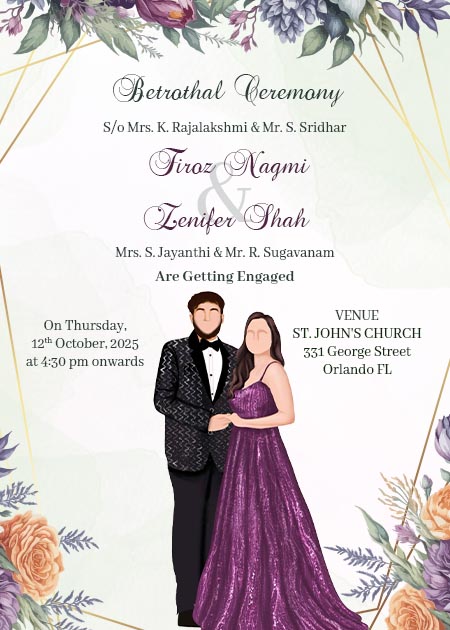 Personalised Betrothal Ceremony Invitation Templates