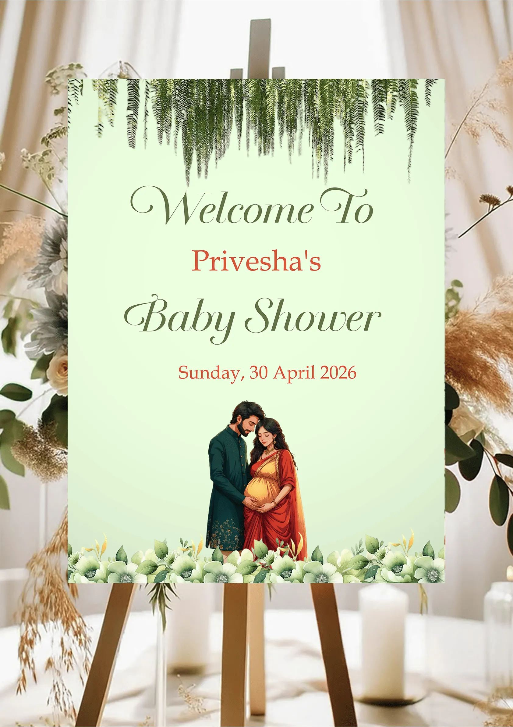 Standy Welcome Board For Baby Shower With Floral Charm