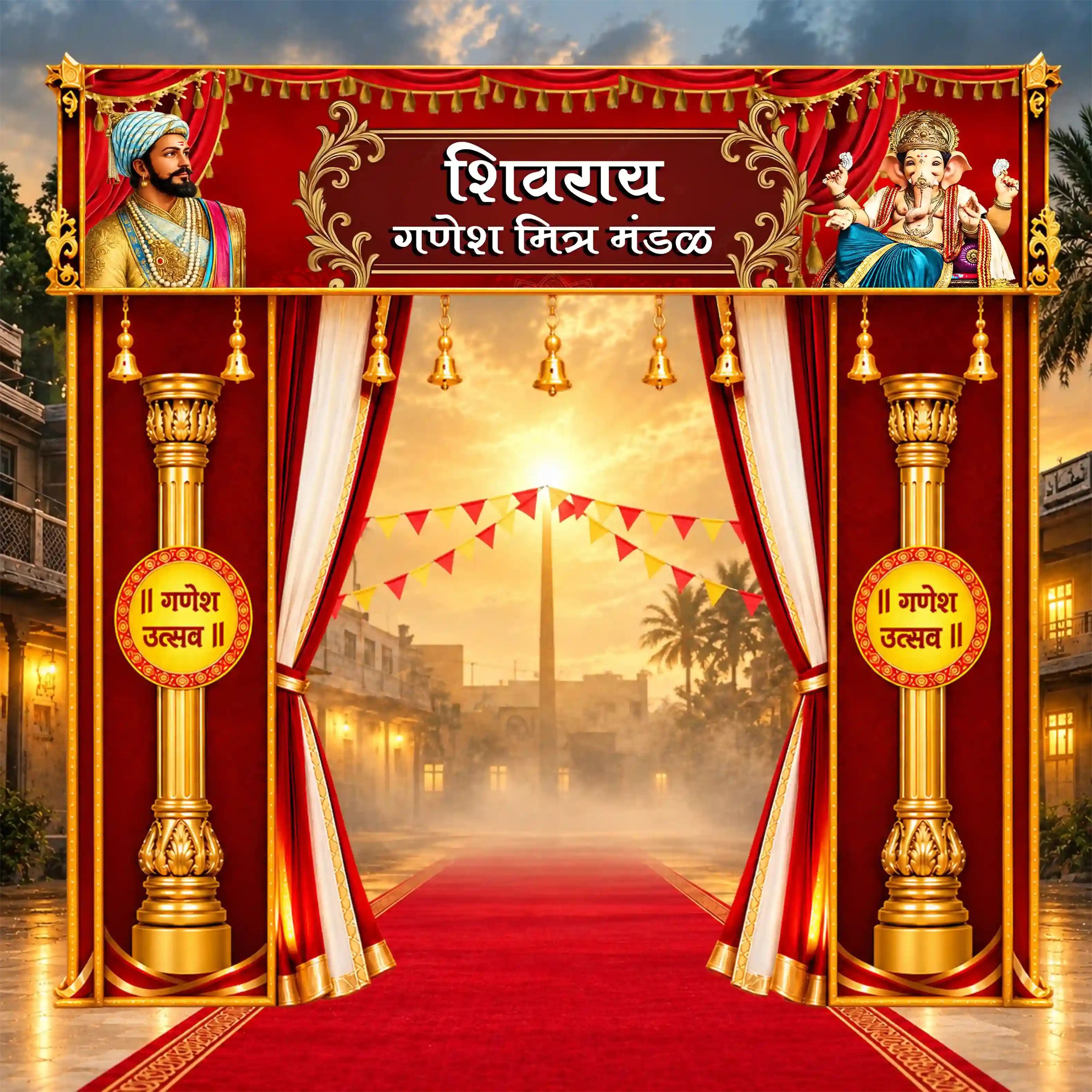 Cutout 2D Ganesh Mandap Backdrop Stylish Design Ideas