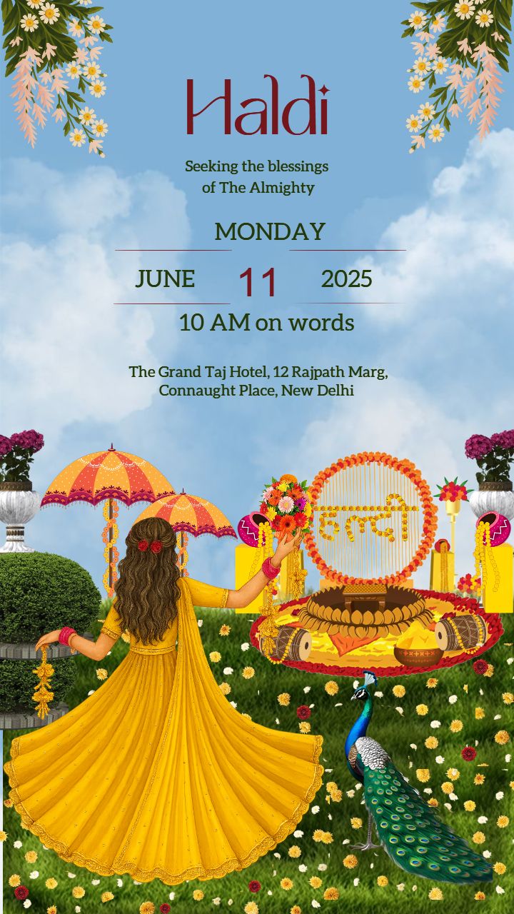 Peacock-Themed Haldi Ceremony Invitation Card Design