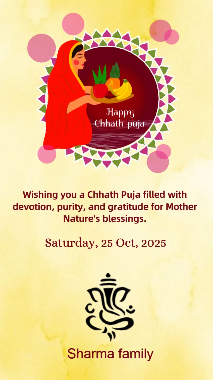 English Chhath Puja Invitation Template with ganesha Theme