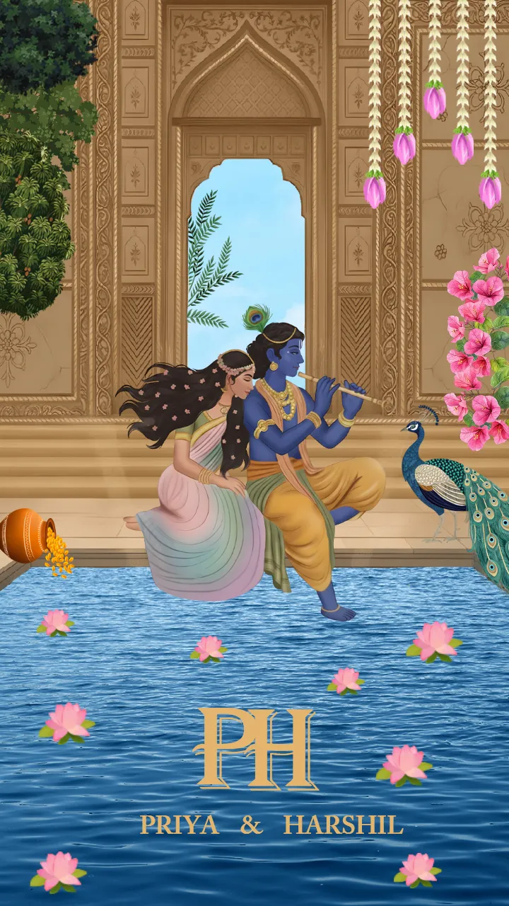 Wedding invitation video with Divine Radha Krishna Artwork
