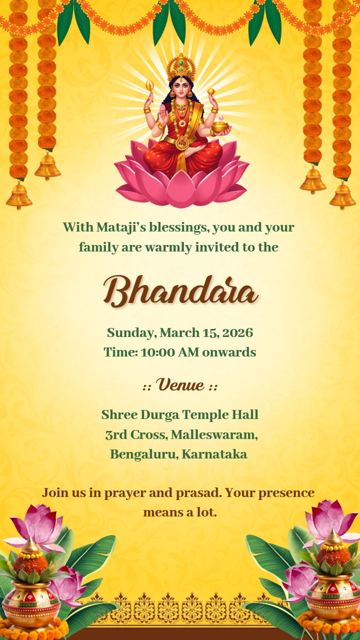 Bhandara Invitation with Goddess Lakshmi and Divine Grace