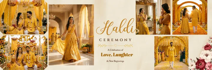 Wedding Album PSD Haldi Ceremony Yellow Theme Design