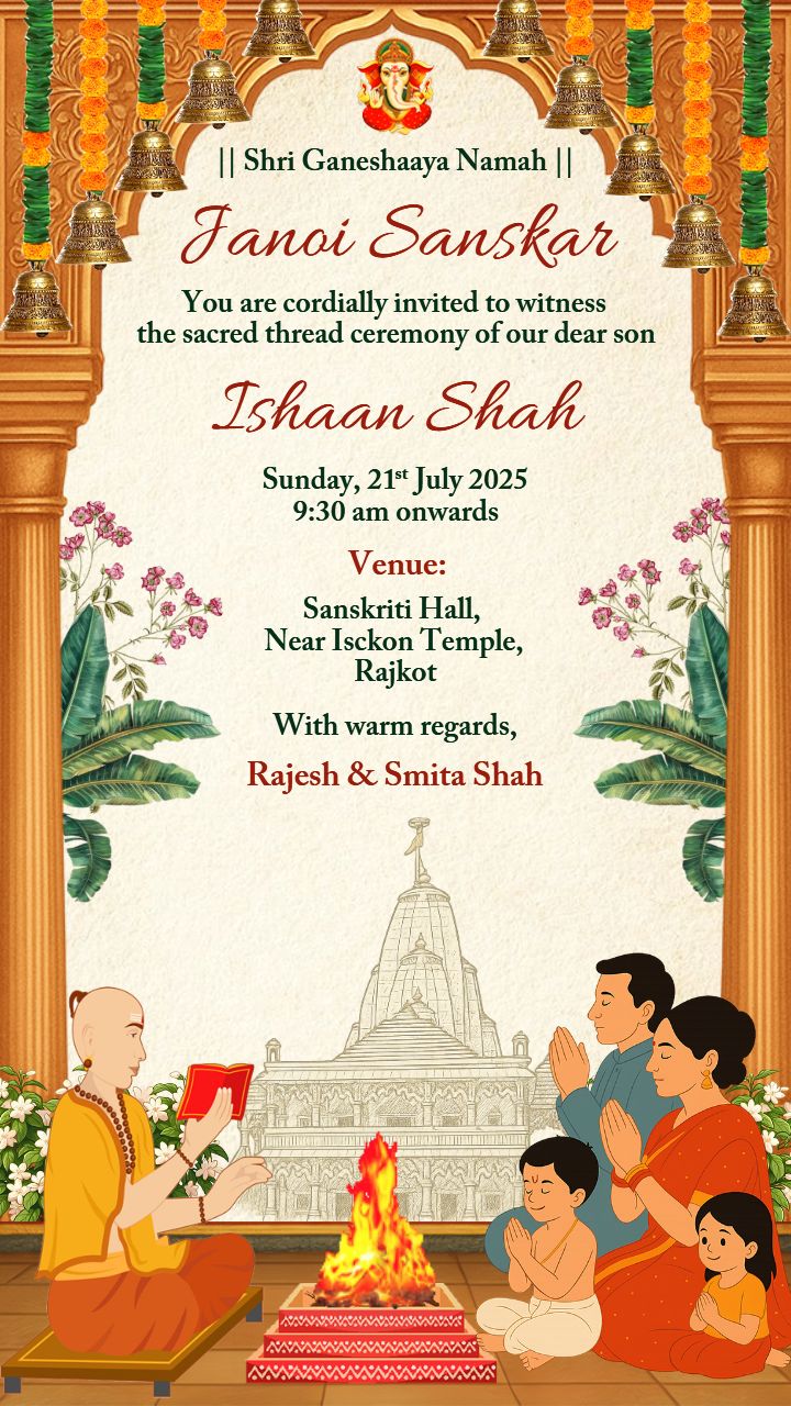 Janoi Sanskar Invitation Video in English with Temple Theme
