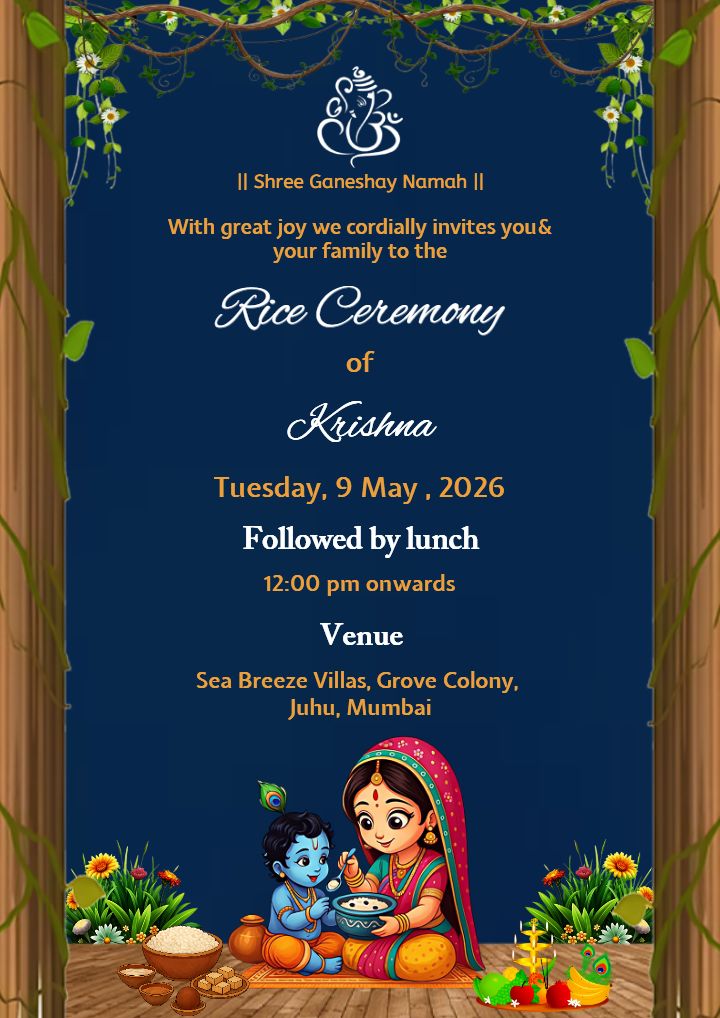 Festive Rice Ceremony Invite with Cultural Theme