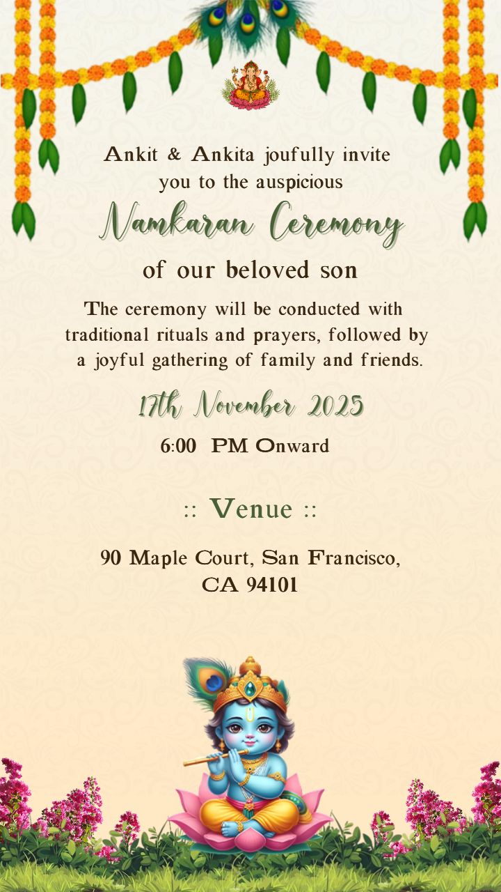 Namkaran Invitation Card In English For Spiritual Touch